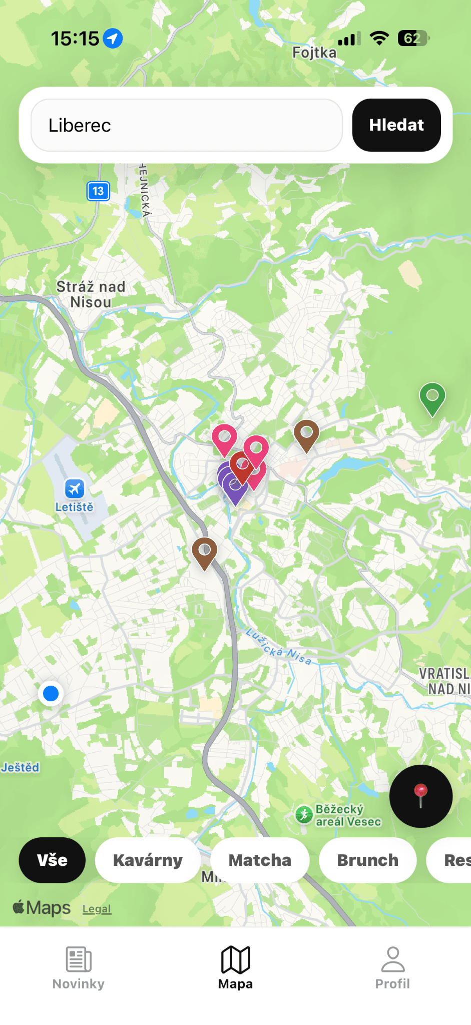 Mobilní aplikace Fairdest s mapou podniků