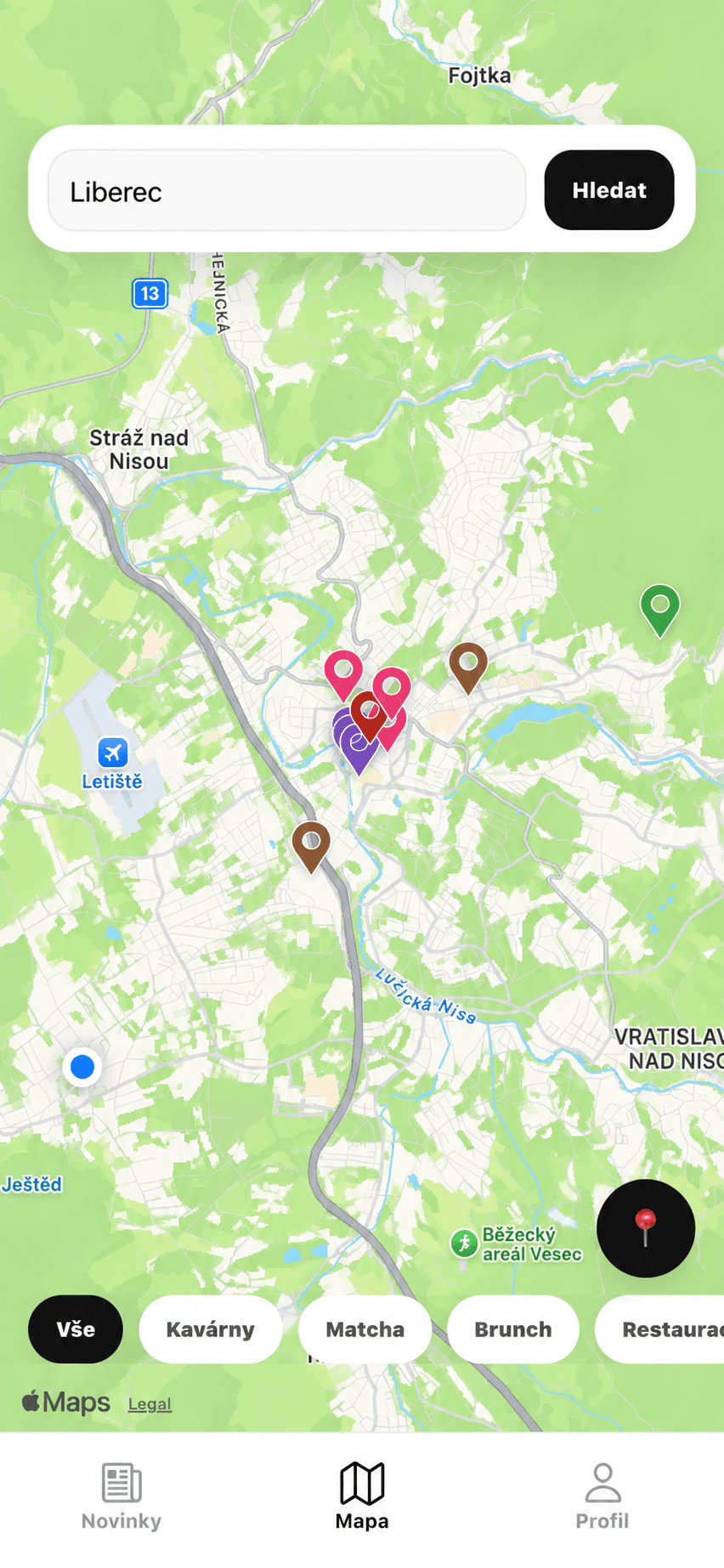 Ukázka mapové mobilní aplikace